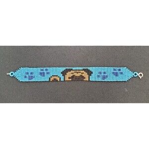 Pug Bead Woven Bracelet 7" Beaded Jewelry Handmade
